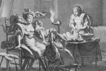 Femme ayant accouché à domicile par Sonnini de Manoncourt dans son ouvrage « Voyage en Grèce et en Turquie… », Paris 1801