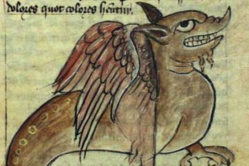 Dragon, Kongelige Bibliotek, Gl. kgl. S. 1633 4°, fol. 50r - Bestiaire latin de la 2ème famille, Angleterre, vers 1400 - 1425
