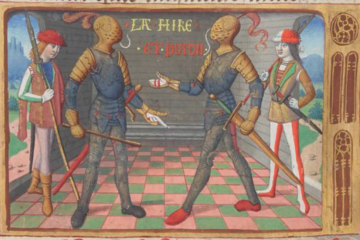 La Hire et Poton de Xaintrailles (BnF, fr. 5054, fol. 18v : Martial d’Auvergne, Vigiles de Charles VII, 1484)