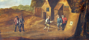 Le tir aux buttes, ou Le tir à l'arc aux berceaux. Toile attribuée à TENIERS David, 17e siècle