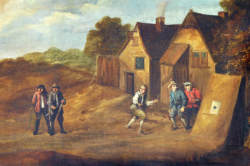 Le tir aux buttes, ou Le tir à l'arc aux berceaux. Toile attribuée à TENIERS David, 17e siècle