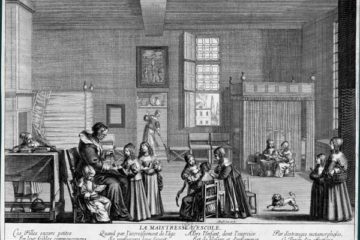 Abraham Bosse, La maîtresse d'école, eau-forte, v. 1638, (source site de la BNF : http://expositions.bnf.fr/bosse/grand/161.htm)