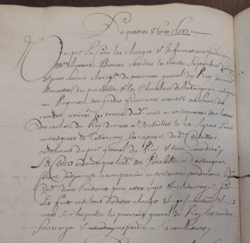 8B2 763 fol.151v : C’est la demande d’arrestation de Louis de Castelore, chevalier d’Artagnan, fils du célèbre d’Artagnan, pour duel.