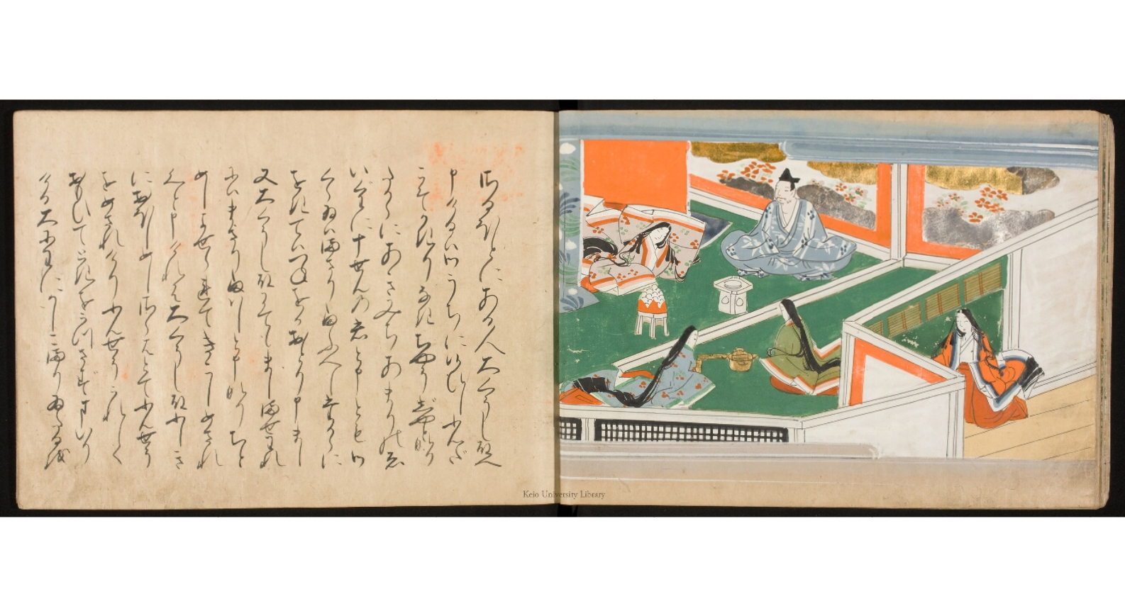 « La prospérité de Bunshō», 文正草子, Bunshō sōshi, vol.1, f. 7v, Tokyo, Keio University Library, Période Muromachi Tardive, https://dcollections.lib.keio.ac.jp/en/naraehon/110x-445-3-1 « La prospérité de Bunshō», 文正草子, Bunshō sōshi, vol.1, f. 7v, Tokyo, Keio University Library, Période Muromachi Tardive, https://dcollections.lib.keio.ac.jp/en/naraehon/110x-445-3-1