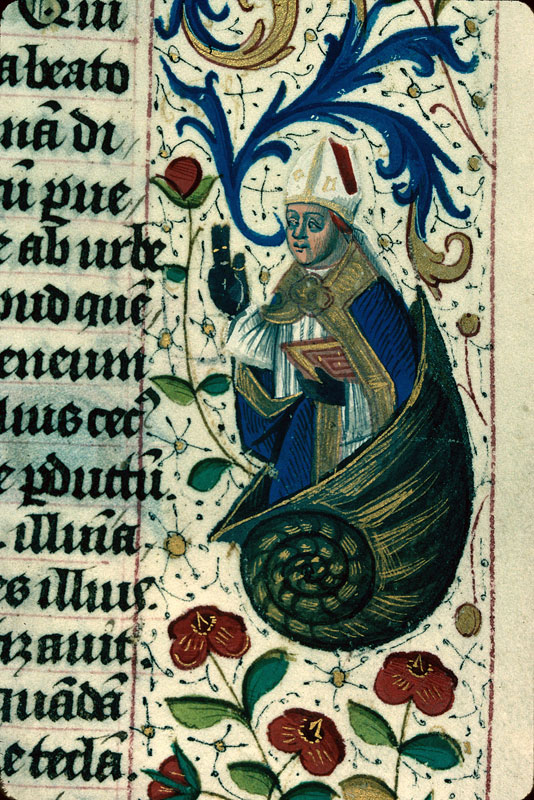 Drolerie marginale - Chaumont, BM, 0033 (016) fol 303 - evèque benissant dans une coquille