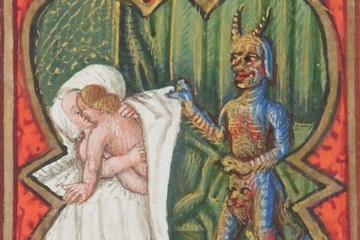 Devil in the bedroom, Bible moralisée, France 15th century (BnF, Français 166, fol. 139r)