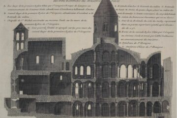 21LA ROTONDE DE SAINT-BENIGNE, 1 000 ANS D’HISTOIRE Explication de la coupe et de ce qui reste des anciennes Eglises du sixième Siècle et des trois Rotondes du onzième Siècle, extrait de Dom Urbain Plancher, « Histoire générale et particulière de Bourgogne », Tome 1, planche 499 Vers 1739, lithographie sur papier L Est. AI-II 2 © BM Dijon